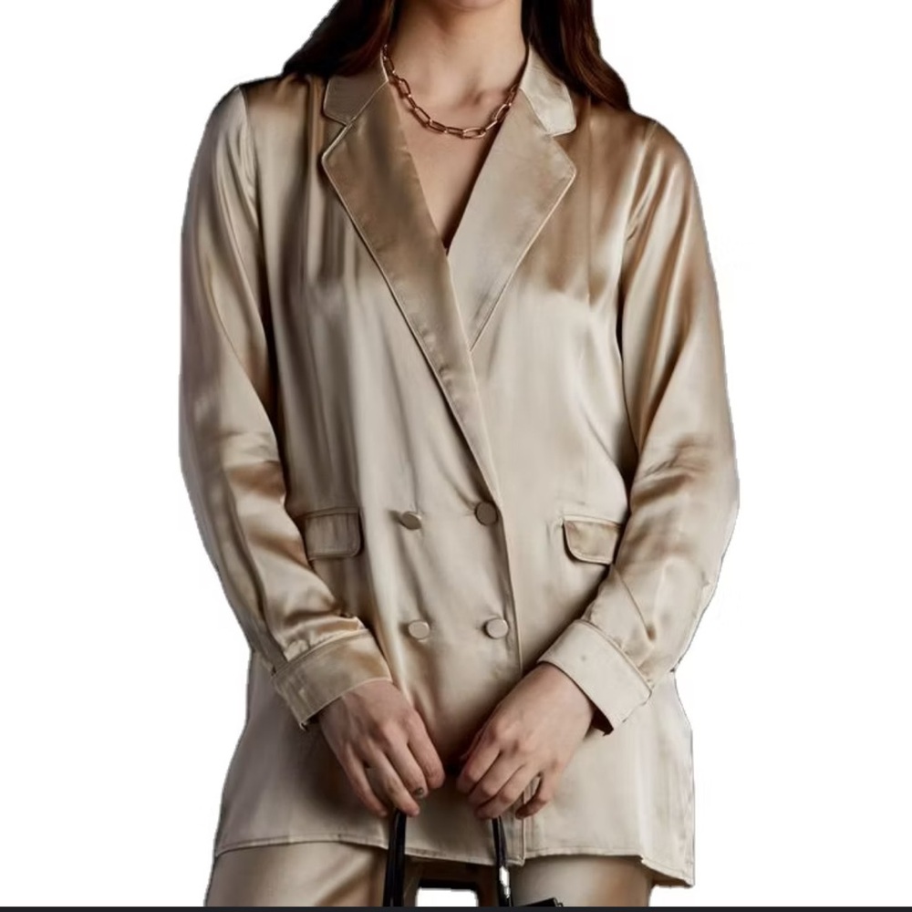 Women’s Double-Breasted Satin Blazer in Champagne